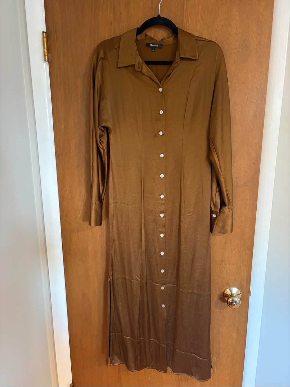 Madewell Satin Button-Front Midi Shirtdress